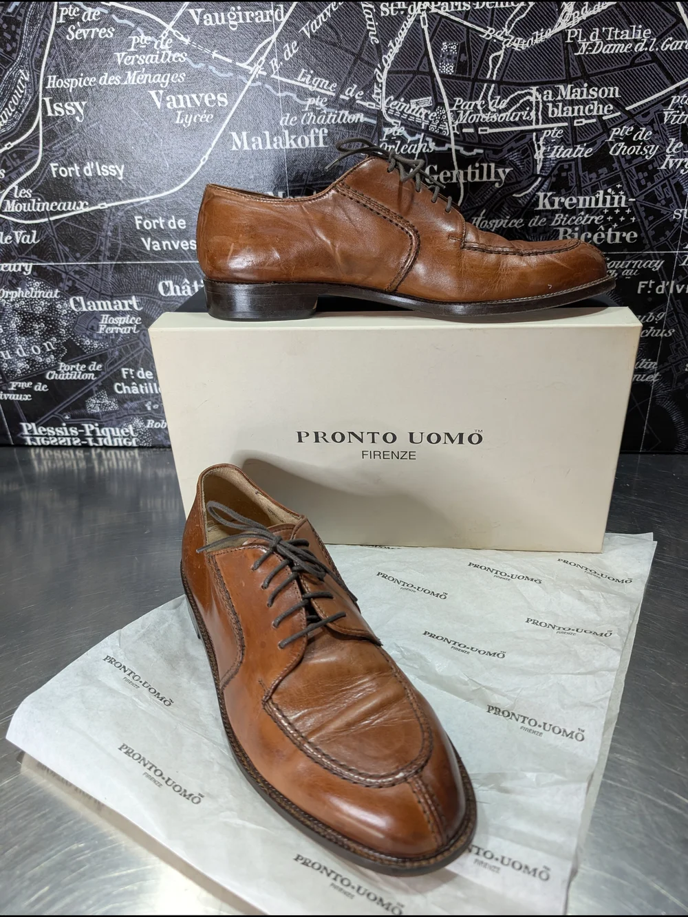 Pronto Uomo Brown Leather Derby Shoes